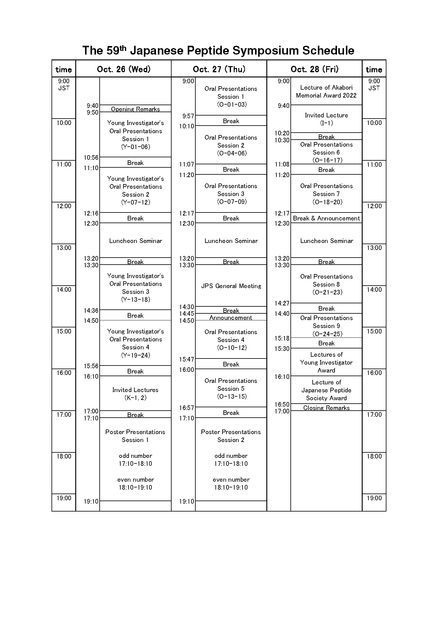 59th Japanese Peptide Symposium Schedule
